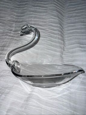 Vintage Duncan Miller Clear Glass Swan Dish 6.5" tall x 8" long x 4.75" wide